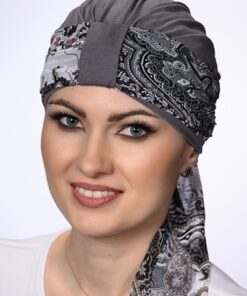 szarfa do turbanu szara w folkowy wzór