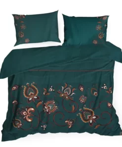 Alternative view of Pościel Eurofirany Terra Collection - satyna bawełniana - zielona w folkowy wzór