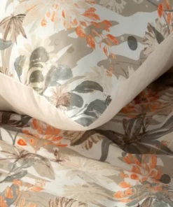 Alternative view of Pościel Classic - beżowo szaro pomarańczowa pościel w roślinny wzór