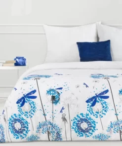 Pościel Eurofirany - biała pościel w niebieskie kwiaty ze 100% miękkiej bawełny