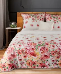 Biała Pościel w wiosenne kwiaty - Classic Satin - satyna bawełniana - biała w czerwone kwiaty