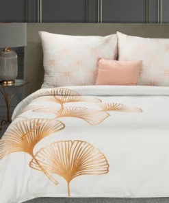 Biała Pościel w złoty wzór - Eurofirany Limited Collection - satyna bawełniana