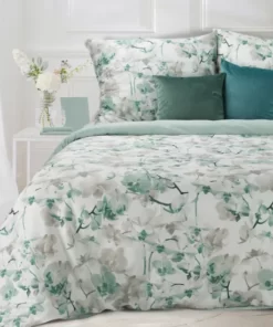 Pościel Classic Satin - satyna bawełniana - biało miętowa pościel w kwiaty