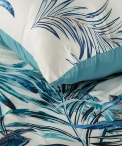 Alternative view of Pościel z mikrofibry Eurofirany - biało niebieska w liście palmowe