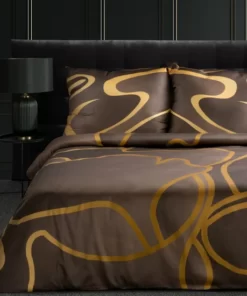 Pościel Limited Collection - bawełniana brązowa pościel w złoty wzór