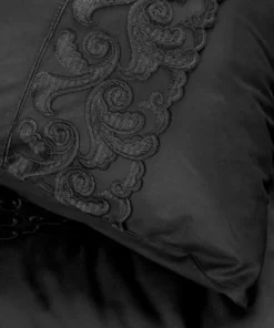 Alternative view of Czarna Pościel gładka - Premium ze 100% bawełny ozdobiona koronką