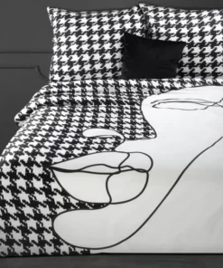 Pościel Eurofirany Premium - czarno biały wzór pepitka - satyna bawełniana