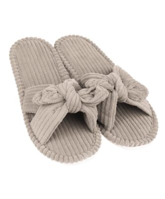 eleganckie kapcie beżowe z supełkiem wygodne kapcie damskie