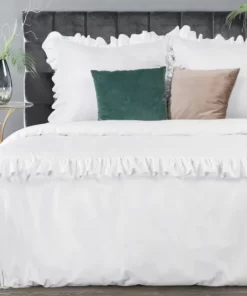 Satynowa biała pościel Premium - gładka pościel z falbanami