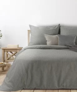 Szara bawełniana Polska Pościel Premium w eleganckie paski