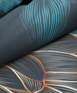 Alternative view of Granatowa Pościel Eurofirany Premium w duże kwiaty i liście turkusowo złote