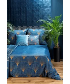 Alternative view of Niebieska Pościel w złoty elegancki wzór - Limited Collection - satyna bawełniana