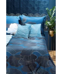 Alternative view of Niebieska Pościel w granatowe liście - Limited Collection - satyna bawełniana