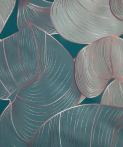 Alternative view of Niebieska Pościel Eurofirany w szaro miedziane listki - miękka satyna bawełniana