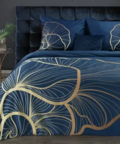Granatowo złota Pościel Premium z hiszpańskiej satyny bawełnianej