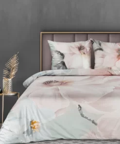 Pastelowa Pościel w kwiaty Eurofirany - biało różowa pościel z makosatyny bawełnianej