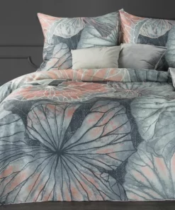 Pościel Eurofirany Premium - beżowo szara w liście