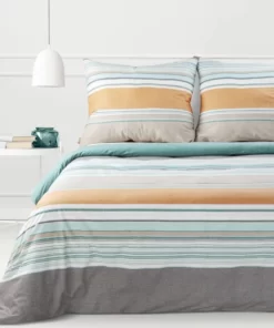 Pościel w paski - komplet pościeli w szaro turkusowo pomarańczowe paski