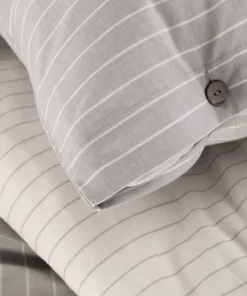 Alternative view of Szaro beżowa Pościel w paski - Eurofirany Terra Collection - szary + beż - na guziki