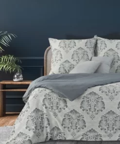 Elegancka szara Pościel Eurofirany Terra Collection - 100% bawełna - w stylowe ornamenty