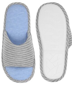 wygodne kapcie klasyczne szaro niebieskie w paski