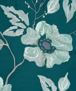 Alternative view of Pościel Premium - turkusowy niebieski z kwiatowym haftem