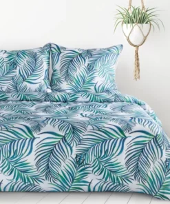 Pościel biało turkusowa w liście palmowe z mikrofibry