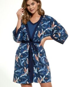 elegancki cienki szlafrok damski w ptaszki cornette