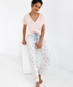 wygodna piżama damska pastelowa różowo niebieska ines