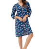 cienki szlafrok damski zapinany na zamek błyskawiczny granatowy w listki luna
