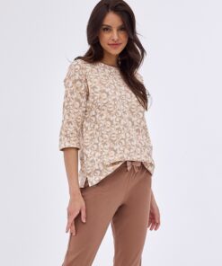 beżowo kawowa piżama damaka cornette