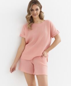 muślinowa różowa piżam damska krótka