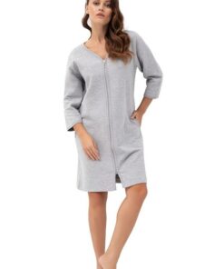 szary szlafrok do kolan na suwak