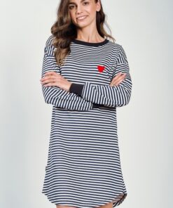 granatowa koszula nocna w paski