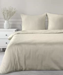 Beżowa pościel w prążki - pościel satynowa