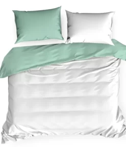 Alternative view of Biało miętowa gładka pościel satynowa bawełniana