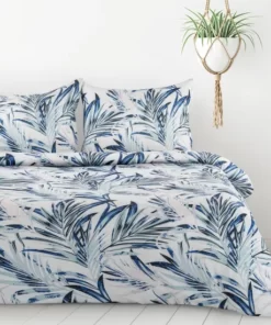 Pościel biało niebieska w liście palmowe Eurofirany mikrowłókno