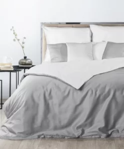 Alternative view of Biało szara gładka pościel satynowa bawełniana