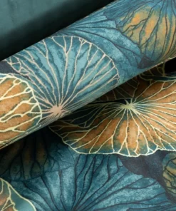 Alternative view of Ciemno zielona pościel satynowa w pomarańczowo żółte liście