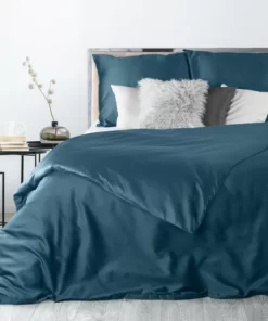 Gładka granatowa pościel z satyny bawełnianej