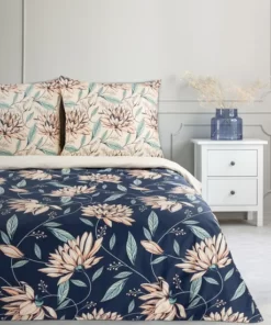 biało granatowa elegancka pościel satyna bawełniana