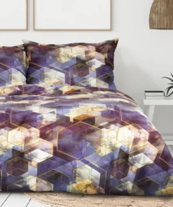 granatowo musztardowa pościel satyna bawełniana