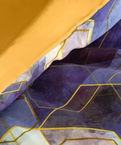 Alternative view of Granatowo musztardowa pościel w geometryczny wzór