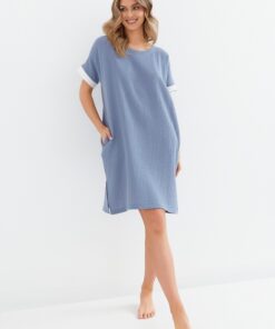 jasno niebieska koszula nocna cana muślin