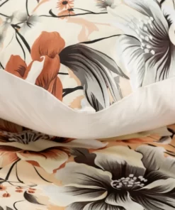 Alternative view of Kremowo pomarańczowa pościel satynowa w kwiaty