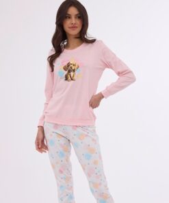 różowa piżama damska długi rękaw cornette