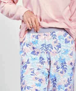 piżama damska długa z wygodną szeroką gumą w pasie spodni