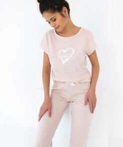 pudrowa piżama damska krótki rękawek