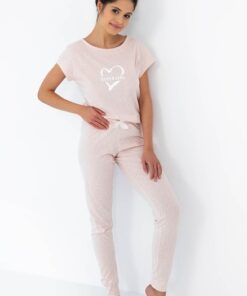 piękna pudrowo różowa piżam damska sensis bawełna