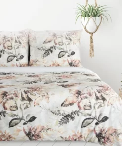 Pościel biało beżowa w kwiaty z mikrowłókna